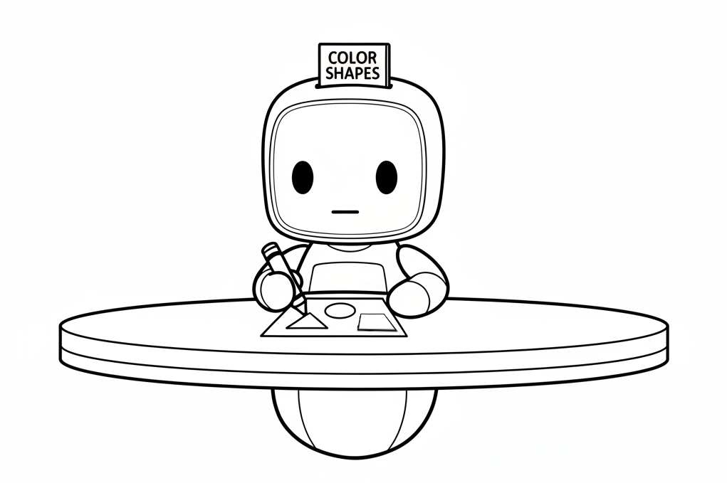 ToddlerBot Zark colors in a page