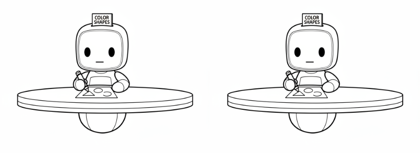 Two ToddlerBots coloring their own pages