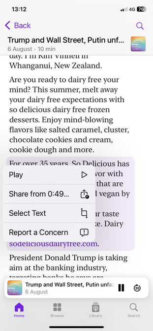 Apple Podcast app - Transcript controls